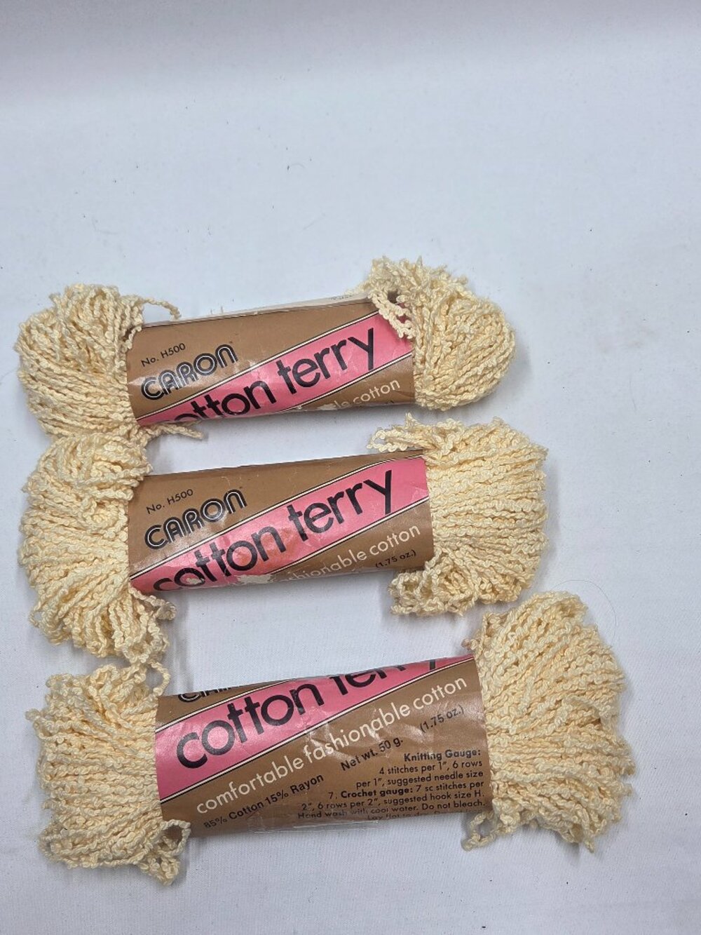 Caron Cotton Terry 50g Yarn Vintage 5005 Banana 3 Full New Skeins